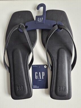 New GAP Vegan Leather Square Toe Flip Flop Black Summer Sandals Size 9